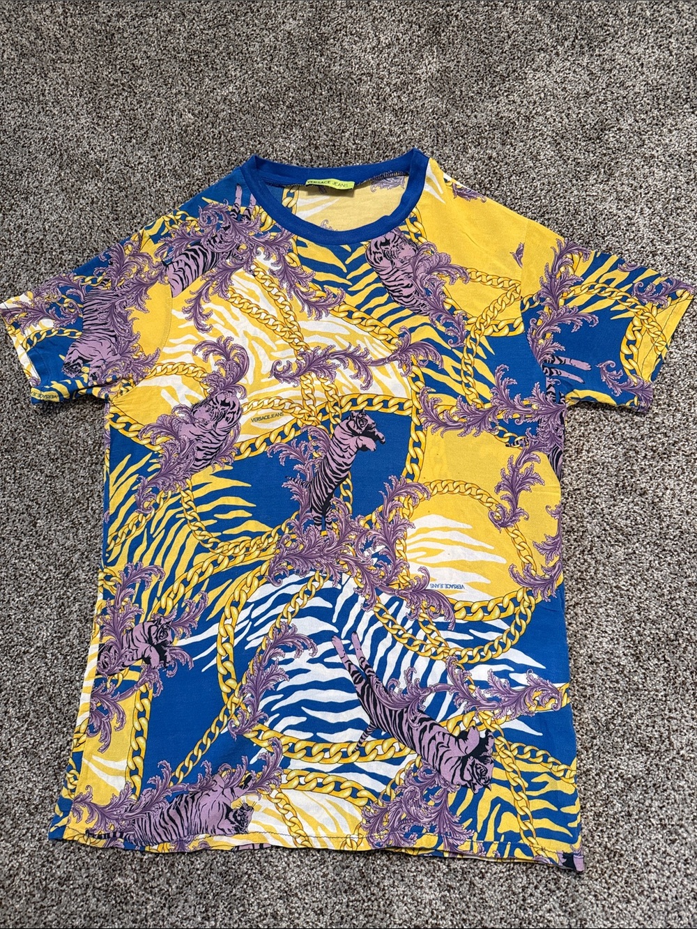Versace Jeans Collection Blue, Yellow & Purple Chain Zebra Print Tee